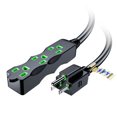 Maximm 3ft 16AWG 3-Outlet Indoor Extension Cord, ETL, Black IGR-LA004H-LA052DA-03-BK