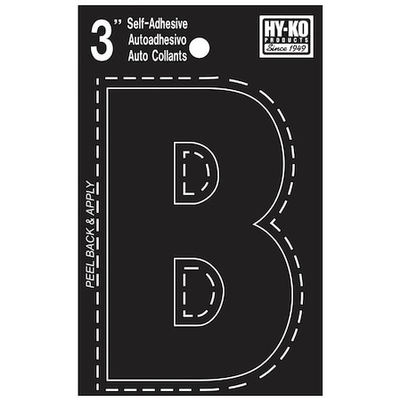 Hy-Ko 30400 Series Die-Cut Letter, Character: B, 3 in H Character, Black Character, Vinyl 30412