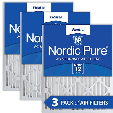 Nordic Pure 10x20x2 Pleated Air Filter, High Capacity, Electrostatically Charged Synthetic Media, MERV 12, 3 PK 10x20x2M12-3