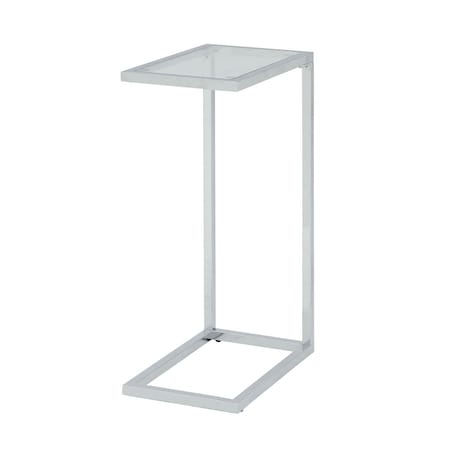 Homeroots 26" Clear And White Glass And Steel Sled End Table 493230