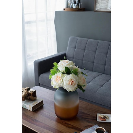 Homeroots 11" Charcoal And Orange Ombre Round Glass Table Vase 574234