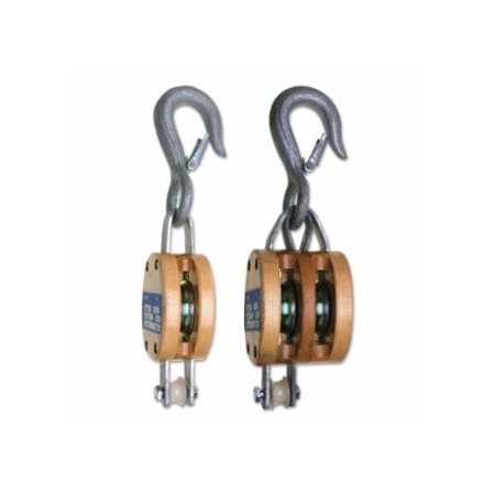 Campbell Manila Rope Regular Wood Shell Blocks, 1 Wheel, 1,800 lb, 3/4 in Cable, Fixed Hook 193-7205636