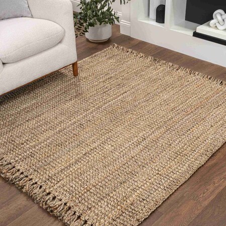 Jonathan Y Pata Hand Woven Chunky Jute with Fringe Natural 8 ft Square Area Rug NRF103A-8SQ