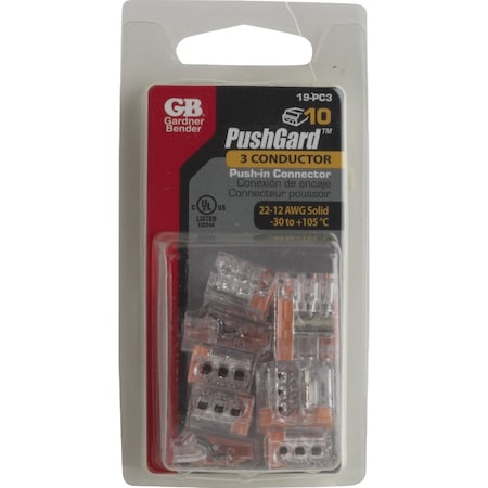 Gardner Bender PushGard 3-Port 600V Push-In Connector, 10PK 19-PC3