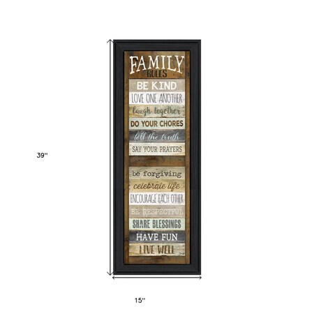 Homeroots Family Rules Shutter 3 Black Framed Print Wall Art 406532