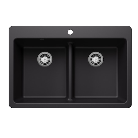 Blanco Liven SILGRANIT 33in 50/50 Double Bowl Dual Mount Kitchen Sink with Low Divide - Coal Black 443202