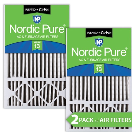 Nordic Pure 16x25x5 Plus Carbon Pleated Air Filter, High Capacity, MERV 13, 2 PK 16x25x5HM13+C-2