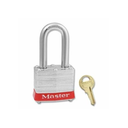 Master Lock No. 3 Laminated Steel Padlock, 9/32 in dia, 5/8 in W x 3/4 in H Shackle, Silver/Red, MK, Keyed, 6PK 470-3MKRED-SM254
