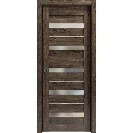 Sartodoors Sliding French Pocket Door 32 x 80in, Cognac Oak W/ Frosted Glass, Kit Trims Rail Hardware QUADRO4445PD-AKA-32