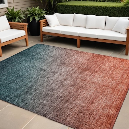 Homeroots 8' X 10' Gray and Red Orange Ombre Washable Non Skid Indoor Outdoor Area Rug 563733