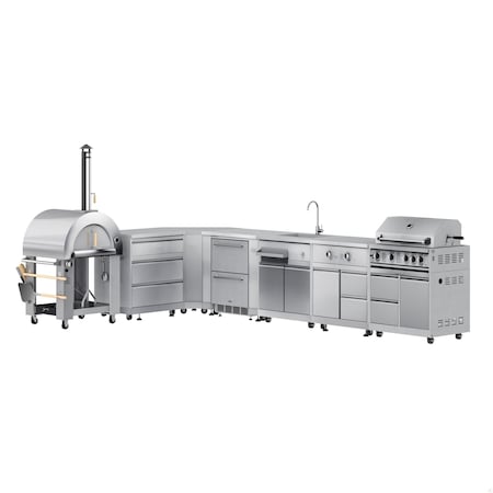 Koolmore Dual Fuel Pizza Oven, Corner Cabinet, Fridge and Cabinet, Sink, Side Burner, BBQ Grill and Cabinet KM-OKSKIT-CONFIG107