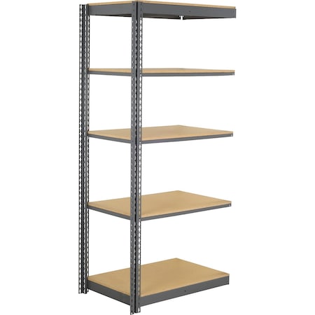 Global Industrial 5 Shelf, Commercial Duty Boltless Shelving, Add On, 36"W x 18"D x 84"H, Wood Deck B3152810