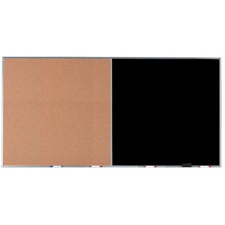 Aarco Combination Board, Natural Pebble Grain Cork Bulletin Board/Black Chalkboard w/ Al Frame, 48''Hx96''W DCO4896B