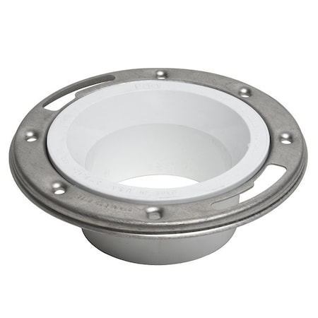 Oatey Closet Flange, 3 or 4 in Connection, Solvent Weld, White PVC, Stainless Steel Ring, For: 3 in, 4 in Pipes 43495