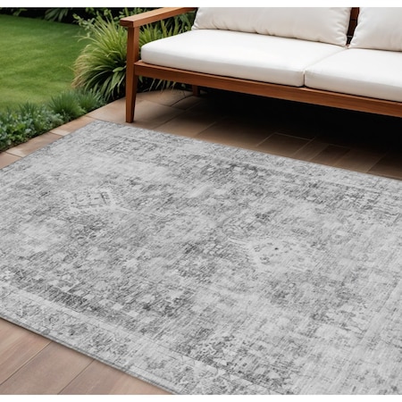 Homeroots 9' X 12' Charcoal Oriental Washable Indoor Outdoor Area Rug 607594