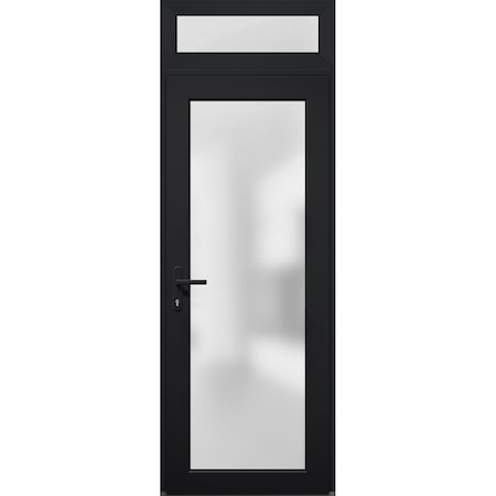 Vdomdoors Front Exterior Prehung FiberGlass Door Frosted Glass / Manux 8102 Matte Black / Transom Window / Of MANUX8102EXD-BLK-W30 x H80+14-RH