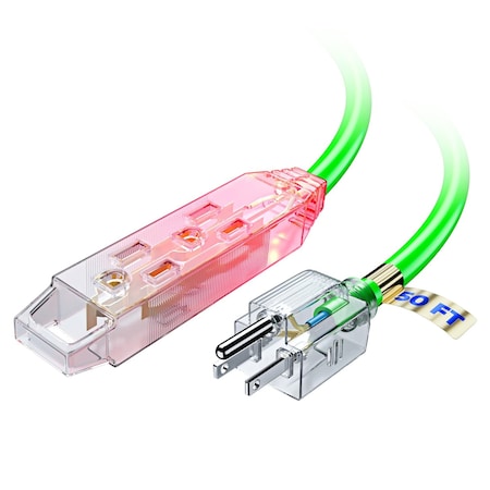 Maximm 50ft 16AWG 3-Outlet Lighted Extension Cord, ETL, Green C-GRN-PO-CL-04L/052P-50FT