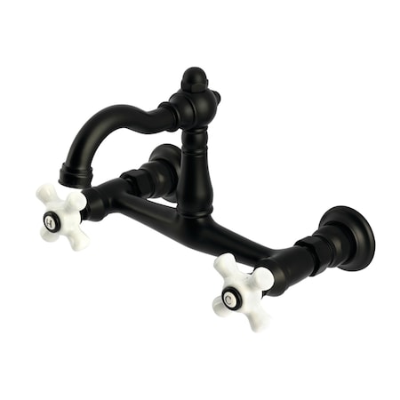 Kingston Brass Two-Handle Wall Mount Bridge Kitchen Faucet, Matte Black KS3250PX