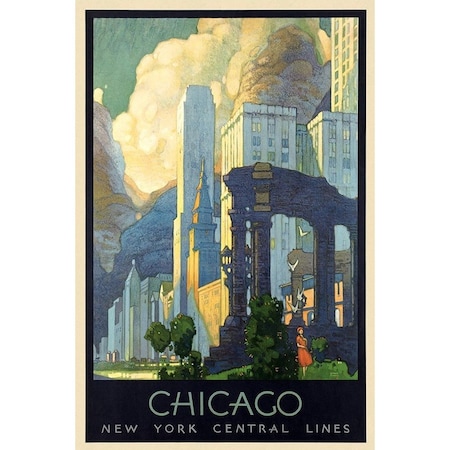 Homeroots Vintage 1929 Chicago Michigan Ave Travel Unframed Print Wall Art 394338