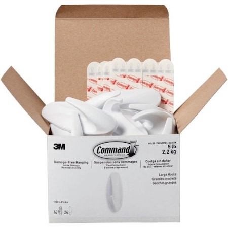 Command Hook, White, Plastic, 1 3/8 in D 17083-S16NA