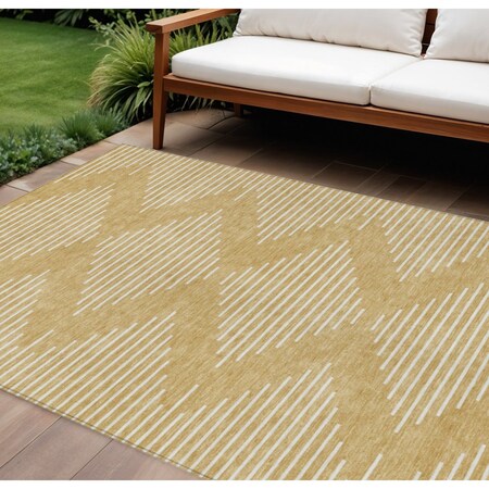 Homeroots 10' X 14' Gold And Ivory Geometric Washable Indoor Outdoor Area Rug 598573