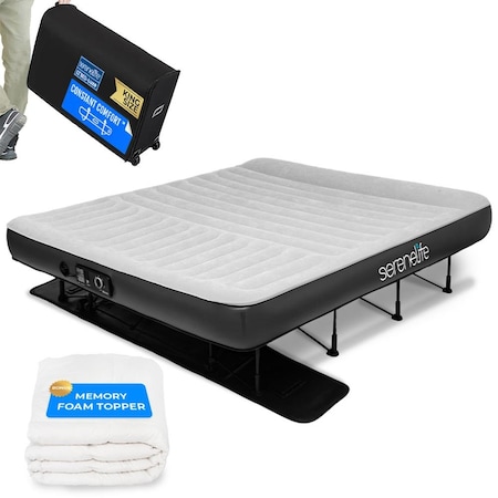 Serenelife (King) EZ Bed Luxe Air Mattress with Frame and Rolling Case SLEZBDKG50LX