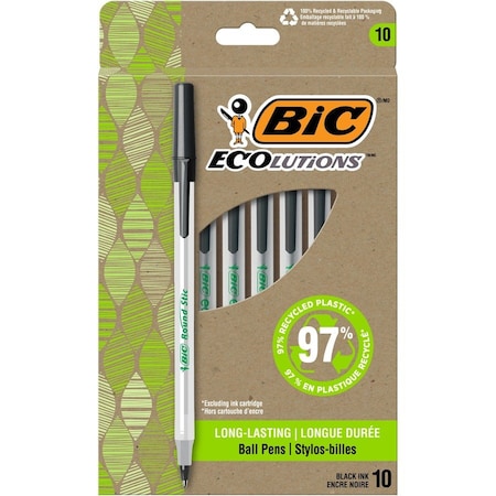 Bic ECOlutions Round Stic Ballpoint Pen, Black, 10PK GSME10BK