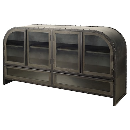 Homeroots 62in Dark Brown Iron Two Drawer Sideboard with Four Glass Doors 380205