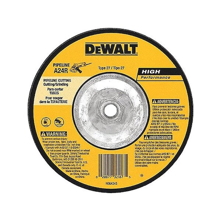 Dewalt Cut-Off & Grinding Wheel, Type 27, 5 in Dia, 0.125 in Thick, 5/8"-11 Arbor Hole Size, 24 Grit DW8436