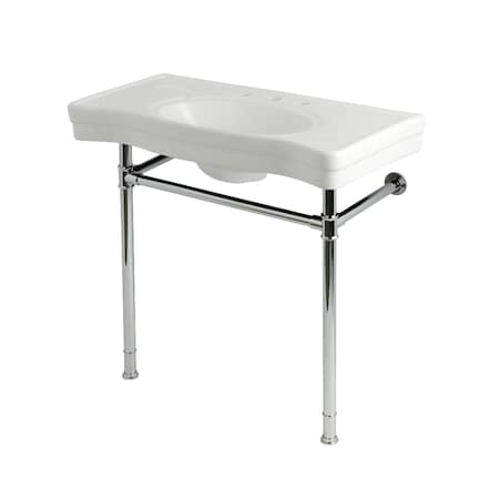 Kingston Brass 36" Ceramic Console Sink with Stainless Steel Legs, 8-Inch, 3-Hole, White/Polished Chrome KVPB36198W381