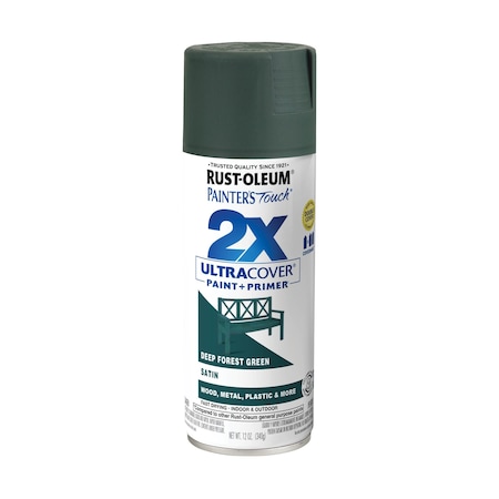 Rust-Oleum Spray Paint, Forest Green, Satin, Solvent, 12 Oz 350372