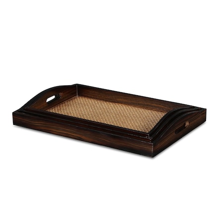 Homeroots 24in Brown Rectangular Wood Handmade Tray With Handles 483309