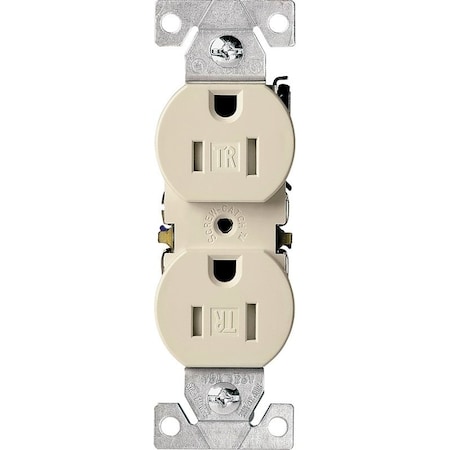 Eaton Wiring Devices Duplex Straight Blade Receptacle, 5-15R, 15 A, 125V AC, 2 Pole, 3 Wire, Flush Mount, Grounded TR270V