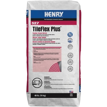 Henry HENRY 527 TileFlex Plus Series 13080 Flexible Thin-Set Mortar, Fine Solid Powder, Gray, 40 lb Bag 13080