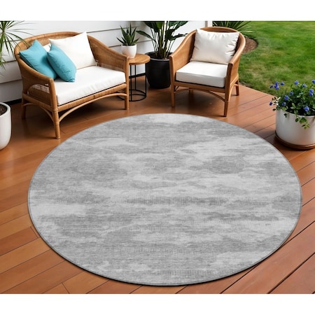 Homeroots 8' Silver And Gray Round Abstract Washable Indoor Outdoor Area Rug 610446