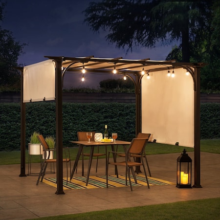 Sunjoy 10 ft. x 10 ft. Brown Steel Classic Pergola with Adjustable White Shade A106005500