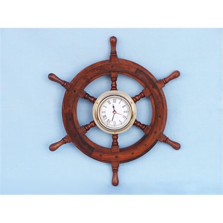 Handcrafted Model Ships Deluxe Class Wood And Brass Ship Wheel Clock 12 in. Ship Wheels Decorative Accent SW-1719
