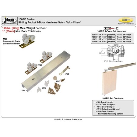 Le Johnson Track Set Pocket Door 72 in L - 125 Lbs 100721DR