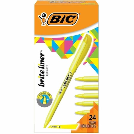 Bic Bic Brite Liner Highlighters, Yellow, PK24 BL241-YW