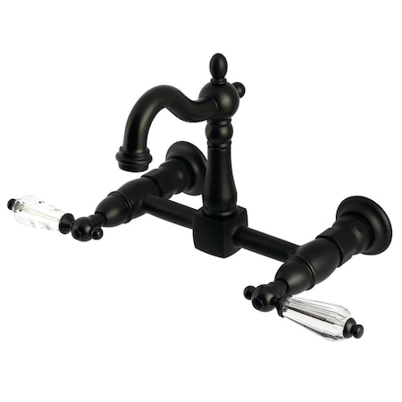 Kingston Brass Two-Handle Wall Mount Bridge Kitchen Faucet, Matte Black KS2440WLL