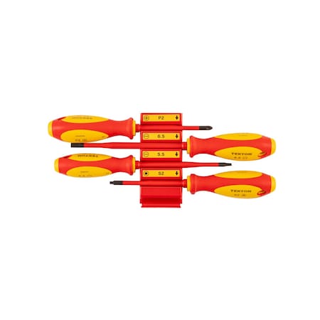 Tekton 4pc Phillips, Slotted, Square Insulated Screwdriver Set w/Red Modular Organizers (#2, 5.5-6.5mm, #2) DVZ90104