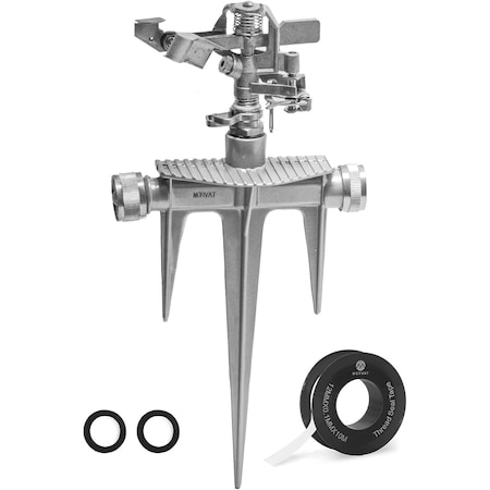 Morvat Lawn Water Sprinkler, Nickel Plated Brass Head & Aluminum Stake, 360 Turn MOR-NP-BSPRINKLER-A