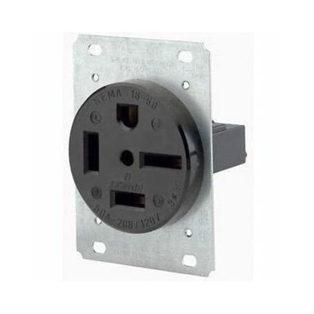 Leviton Straight Blade Receptacle, 15-60R, 60 A, 250V AC, 3 Pole, 4 Wire, Flush Mount, Three, Black 8460