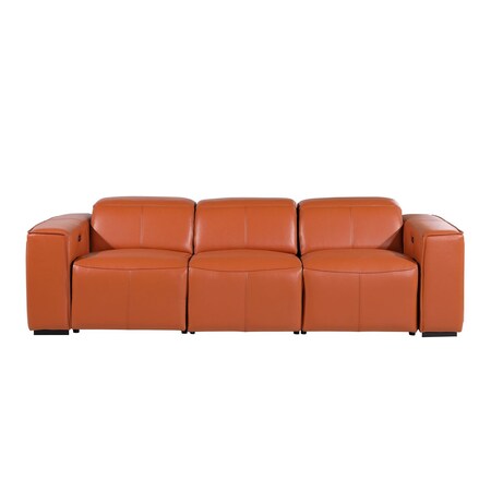 Homeroots 104" Camel Top Grain Leather Reclining Metal USB Sofa 720391