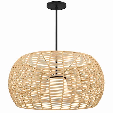 Homeroots Natural And Black Rattan And Metal LED Dimmable Outdoor Hanging Pendent Light 683476
