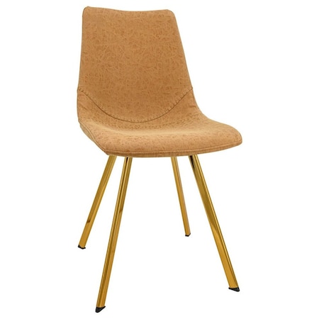 Leisuremod Markley Modern Leather Dining Chair with Gold Legs, Light Brown MCG18BR