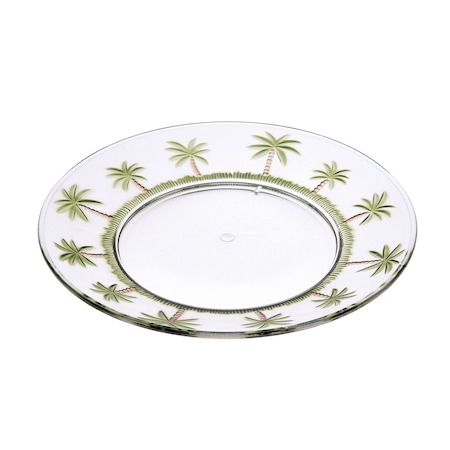 Homeroots Clear and Green Four Piece Palm Tree Acrylic Service For Four Dinner Plate Set 520898