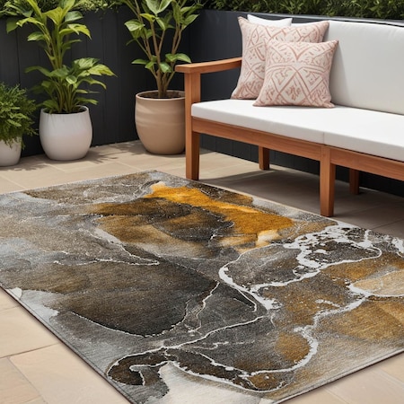 Homeroots 9' X 12' Brown and Gray Abstract Washable Non Skid Indoor Outdoor Area Rug 559440