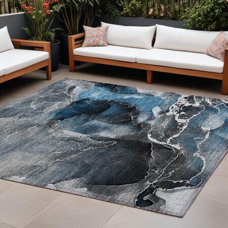 Homeroots 10' X 14' Ivory Blue and Gray Abstract Washable Non Skid Indoor Outdoor Area Rug 559432