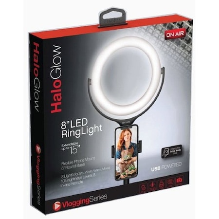 Tzumi 8-in LED Ring Light w/ Phone Mount Halo Glow 7332